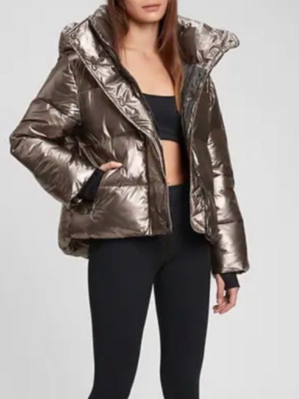 Gap Heavyweight Cropped Oversized Puffer Jacket in Metallic Dk Green Size Large